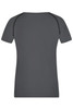 A grey ladies sports T-shirt with short sleeves and contrasting stitching, featuring a logo on the back.