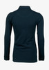 A dark teal women's polo shirt with long sleeves and a collar, featuring button details at the cuffs.