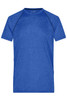 A blue men's sports T-shirt with a crew neck and raglan sleeves, featuring a logo on the front.