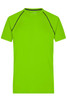 A men's sports T-shirt in bright green with black detailing, featuring short sleeves and a crew neck design.
