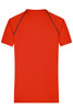 A red men's sports t-shirt featuring a sleek design and contrasting stitching. It has a logo on the back.