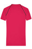 A red men's sports t-shirt featuring contrasting black accents on the shoulders and a plain back design.