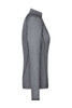 A grey long-sleeve ladies sports shirt with a fitted design, featuring a collar and seams. It has a logo on the side.