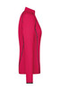 A ladies' long-sleeve sports shirt in vibrant pink with contrast stitching and a collar, featuring a logo.