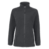 A polar fleece jacket in a dark grey colour with a zip front and side pockets, featuring a logo.