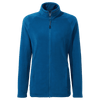 A women's polar fleece jacket in vibrant blue with a zip front and zippered side pockets. Features a logo.