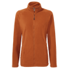 An orange women's fleece jacket with a high collar and zip closure. The jacket has a logo on it.