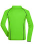 A long-sleeved men's sports shirt in bright green with black piping details on the seams and a collar.