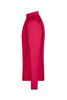 A red long-sleeve sports shirt with black piping, featuring a logo on the chest area.