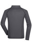 A men's long-sleeve sports shirt in dark grey with contrasting stitching and a back view. It features a logo.