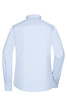 A light blue button-up shirt with long sleeves and a collar, featuring a logo on the back.