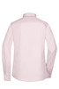 A light pink button-up ladies' shirt with long sleeves and a collar, featuring a logo.