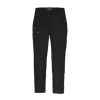 Black women's trousers featuring stretchy fabric, with multiple pockets and a logo on the waistband.