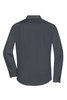 A grey long-sleeve button-up shirt from the back, featuring a collar and branded logo.