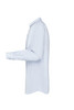 A light blue button-up shirt with long sleeves and a collar, featuring a subtle logo.