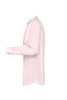 A light pink long-sleeve button-up shirt displayed from the side, featuring a classic collar and a logo.