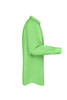 A long-sleeved button-up shirt in vibrant green, featuring a collar and a single sleeve visible. It has a logo.