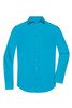 A vibrant turquoise long-sleeve button-up shirt featuring a single chest pocket and a collar.
