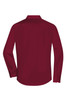 A maroon long-sleeve poplin shirt, featuring a button-up design and a back view. Includes a logo.