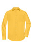 A yellow button-up men's shirt with long sleeves and a chest pocket, featuring a logo.