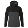 A thermic insulated jacket in black and grey, featuring a hood and zippered pockets. It has a logo on the chest.