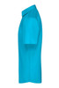 A short-sleeved button-up shirt in a vibrant turquoise colour, featuring a classic collar and a branded logo.