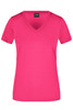 A pink ladies V-neck active t-shirt with short sleeves and a simple design, featuring a logo.