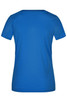 A blue ladies' T-shirt with a standard crew neck and short sleeves, featuring a logo on the back.