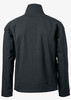 A black soft shell jacket with a high collar and long sleeves, featuring a small logo on the back.