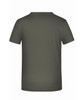 A plain olive green T-shirt with a standard crew neck and short sleeves. It has a logo on the back.