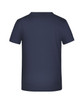 A navy blue T-shirt featuring a plain back design and a logo. Suitable for casual wear or promotional use.