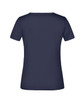 A navy blue women's t-shirt with a smooth finish and short sleeves, featuring a logo on the back.