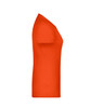 An orange T-shirt featuring a fitted design and short sleeves, with a logo on the side.