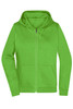 A green zip hoodie featuring a front pocket and adjustable drawstring hood. It has a logo on the front.