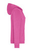 A pink ladies' zip hoodie featuring a front pocket and a hood, with a logo on the front.