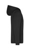 A black men's zip hoodie featuring a hood and a front pocket, designed as a promotional item.