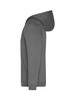 A grey men's zip hoodie featuring a hood and pocket, showcasing a simple design with a logo.