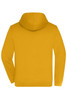 A men's zip hoodie in a vibrant yellow colour, featuring a hood and a logo.