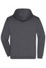 A grey men's zip hoodie featuring a hood and a back view design. It has a logo on the hoodie.