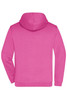 A pink men's zip hoodie with a hood and a back view. The garment features a simple design and includes a logo.