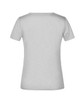 A grey women's t-shirt with short sleeves and a round neck, featuring a logo on the back.