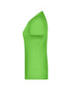 A green women's T-shirt displayed from the side, featuring a fitted silhouette and short sleeves, with a logo.