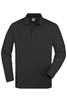 A black long-sleeved polo shirt with a collar and a logo.
