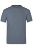 A plain grey T-shirt with a crew neck and short sleeves. The shirt has a logo displayed on it.