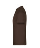 A brown T-shirt displayed from the side view, featuring a plain design and a fitted shape. It includes a logo.