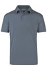 A grey polo shirt featuring a classic collar, short sleeves, and a logo on the chest.