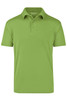 A green polo shirt with a classic collar and short sleeves, featuring a logo.