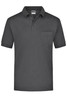 A grey polo shirt with a collar, short sleeves, and a chest pocket, featuring a brand logo.