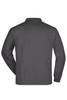 A dark grey polo shirt with a collar and long sleeves, featuring a logo.
