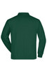 A dark green polo sweatshirt with a collar and long sleeves, featuring a logo on the front.